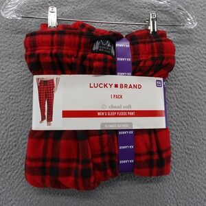 Lucky Brand Mens Cloud Soft Red Black Plaid Fleece Sleep Pant XXL‎ NEW
